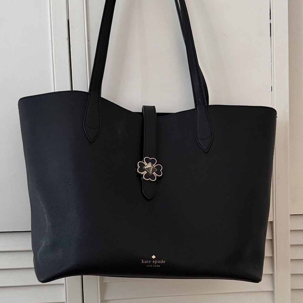 Kate Spade Black Leather Tote with Floral Accent